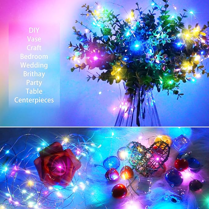 SmilingTown Christmas Fairy Lights Battery Operated-15 Packs 20 LED 6.6FT Silver Wire String Lights Firefly Starry Lights for DIY Custom Table Centerpiece Wedding Party Decoration (Multicolor2)