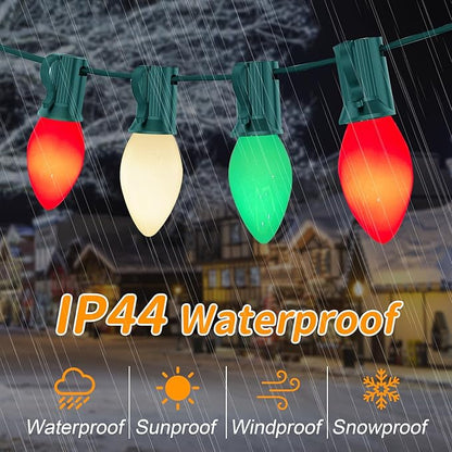 Abeja C7 Multicolor Christmas String Lights, 25Ft Ceramic Multicolor String Lights with 27 C7 Red White Green Bulbs(2 Spare), Hanging Vintage Lights for Christmas Indoor Outdoor Yard Patio Decor