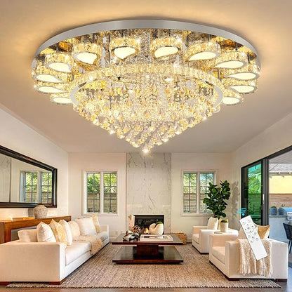HAIXIANG Extra Large Chandelier for Living Room Crystal Chandeliers High Ceiling Light Fixtures Luxury Modern Dimmbale Lighting Silver Lights for Entryway Foyer