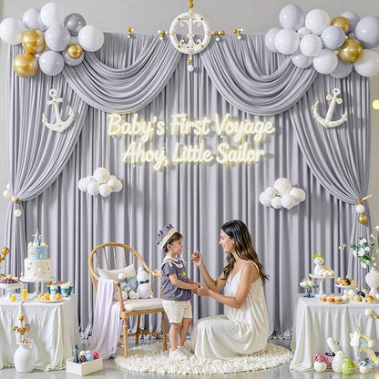 10 ft x 10 ft Wrinkle Free Silver Backdrop Curtain for Parties, Polyester Silver Grey Backdrop Drapes 2 Panels 5x10ft for Baby Shower Photoshoot Engagement Wedding Birthday Photography Background
