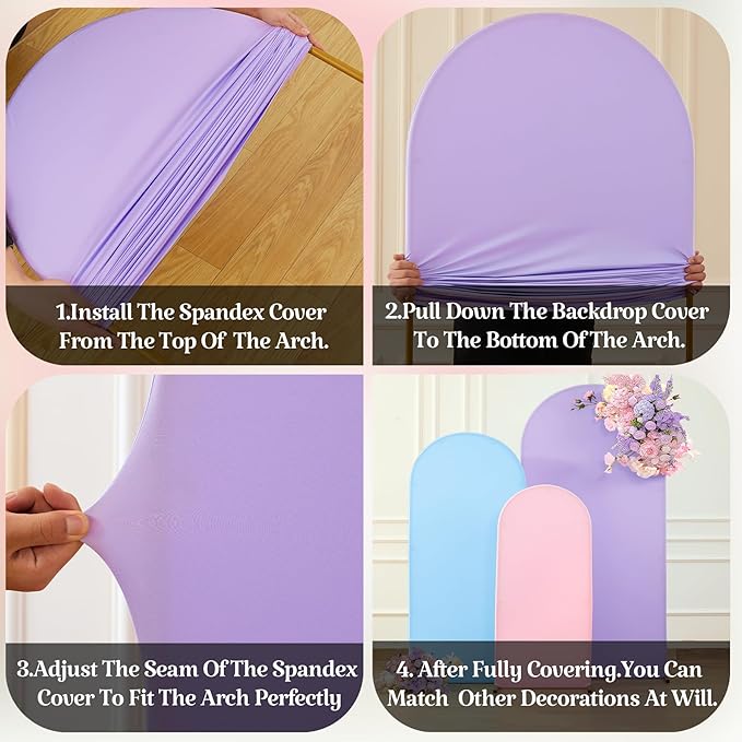 Set of 3 Arch Backdrop Covers(7.2ft, 6.6ft, 6ft) - Premium Stretchy Spandex Backdrop Arch Stand Cover for Baby Shower,Wedding,Party Decor Chiara Cover with Double-Sided Design(Pink Blue Lavender)
