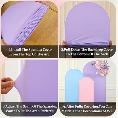 Set of 3 Arch Backdrop Covers(7.2ft, 6.6ft, 6ft) - Premium Stretchy Spandex Backdrop Arch Stand Cover for Baby Shower,Wedding,Party Decor Chiara Cover with Double-Sided Design(Pink Blue Lavender)