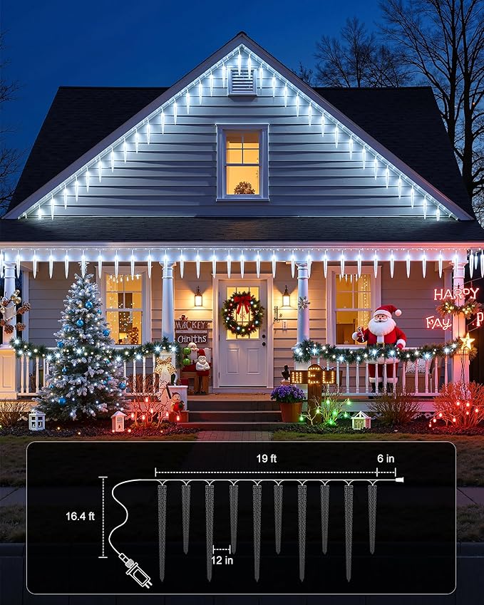 Brightown Icicle Lights Outdoor with Remote, 2 Pack Total 40ft 40 Tubes 200 LED Ice Shape String Lights, Connectable Hanging Christmas Decoration Lights for Tree Patio Roof Holiday Decor, Cool White