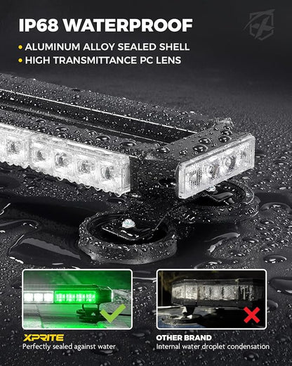Xprite White Green Rooftop Emergency Strobe Light Bar, Beacon Safety Flashing Warnin Lights w/Magnetic Base for Construction Trucks Plows Postal Security Cars