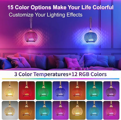 Frideko Boho Rechargeable Battery Operated Wall Sconces Set of Two with Remote, RGB 15 Colors Dimmable Wireless Wall Light, Bamboo Indoor Wall Lamp with 3 Timer, Rattan Wall Lighting for Bedroom