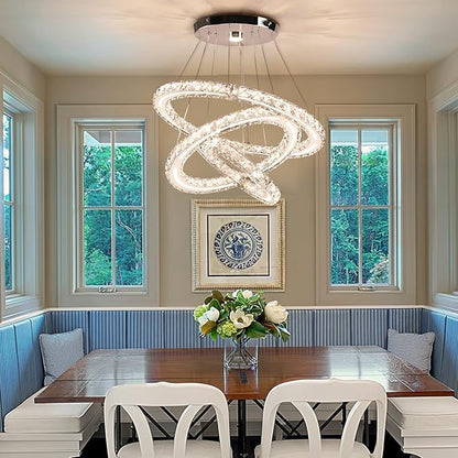 Modern LED Chandeliers Crystal Chandeliers Ceiling Light Three Rings Pendant Light with Acrylic for Bedroom Dinning Room Hallway(Multicolor 30/40/50)