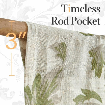 jinchan Linen Kitchen Curtains 36 Inch Vintage Floral Tier Curtains Farmhouse Cottage Cafe Rod Pocket Country Small Window for Laundry Room Bathroom RV 2 Panels Green on Beige