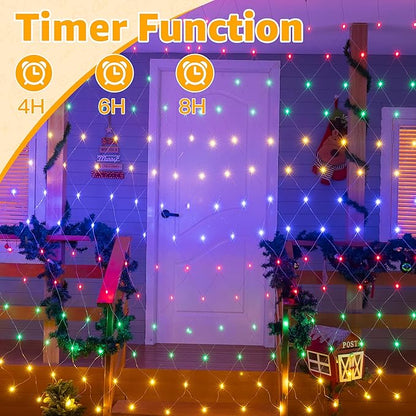 Ollny Net Lights Outdoor Mesh Light 10x7ft, 210LED Connectable Christmas Net Lights with 8 Modes, IP67 Waterproof Bush Light for Tree Wall Ceiling Outside Decorations, Multicolor