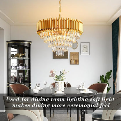 Modern Crystal Chandelier 12 Lights Gold Chandeliers for Dining Room Chandeliers Crystal Living Room Bedroom Foyer Hallway Luxury Chandelier Light Fixture with Light W24in