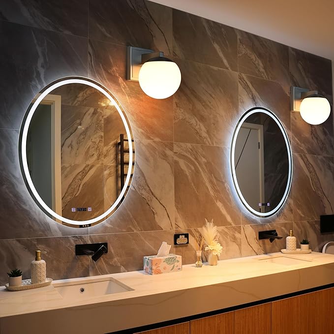 Brshed Nickel Wall Sconce Light, Modern Sconces Wall Lighting, 1 Light Globe Bathroom Vanity Lighting with Opal Glass Shade, Wall Light for Bedroom Bathroom Living Room Entryway Hallway