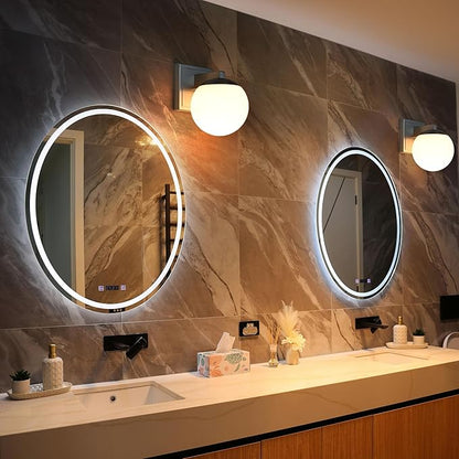 Brshed Nickel Wall Sconce Light, Modern Sconces Wall Lighting, 1 Light Globe Bathroom Vanity Lighting with Opal Glass Shade, Wall Light for Bedroom Bathroom Living Room Entryway Hallway