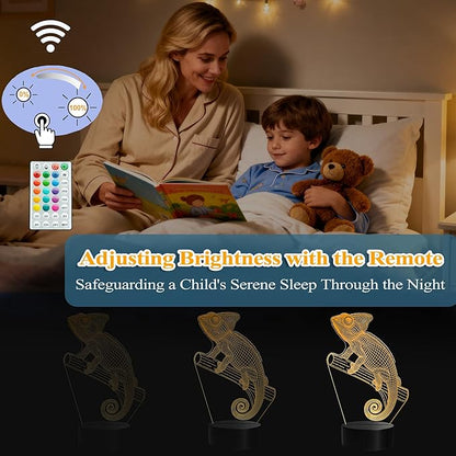 Chameleon Night Light, Lizard Gifts, 3D Illusion Lamp with Remote Control, 16 RGB Colors, 4 Flashing Modes, Timer, Dimmable, Chameleon Toy Accessories for Holiday Birthday Christmas