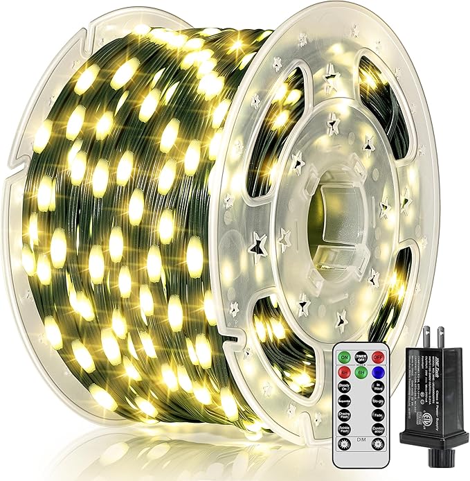 BrightChristmas Christmas Lights 600 LED 196 FT, Waterproof Outdoor String Lights with Remote and Timer, Christmas Tree Lights with 8 Modes Dimmable, Fairy Lights for Holiday Decor (Warm White)