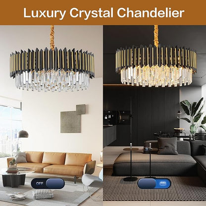 Black and Gold Chandelier 3-Tier Modern Large Crystal Chandelier Semi Flush Mount Chandelier Light Round Ceiling Light Fixture Ceiling Lamp Modern Chandelier for Dining room Living Room Kitchen