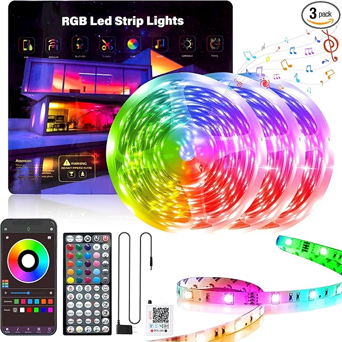 GANZQH 300FT Led Lights for Bedroom, Color Changing RGB Led Strip Lights Indoor, Remote and App Control Led Light Strip Music Sync , DIY Fancy Led lights for Room Home Decor Ambient Lighting (3*100FT)