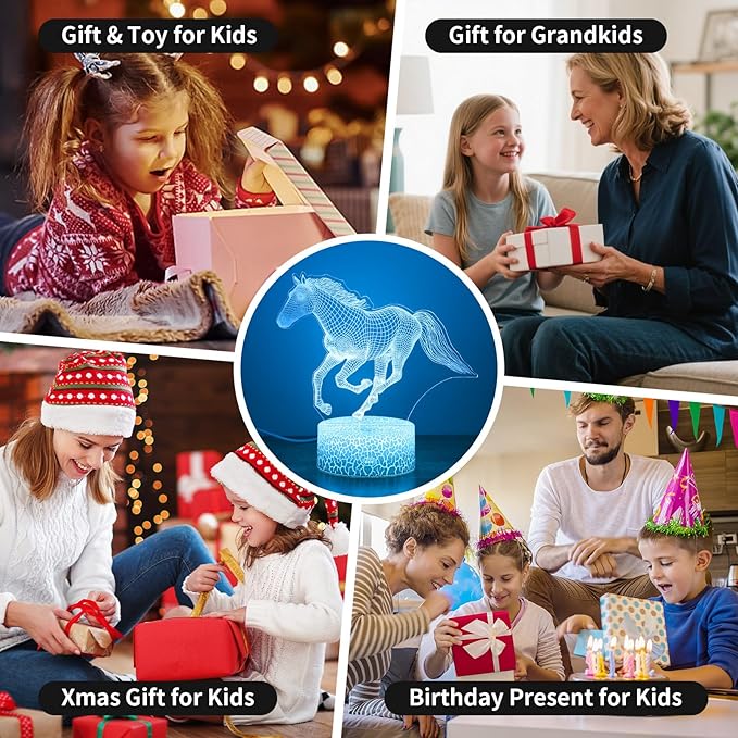 Hoofun Horse Gifts for Girls, 16 Colors Horse 3D Illusion Lamp, Night Light with Timer Remote and Touch Control, Horses Decor for Kids Room, Girls Birthday Gifts