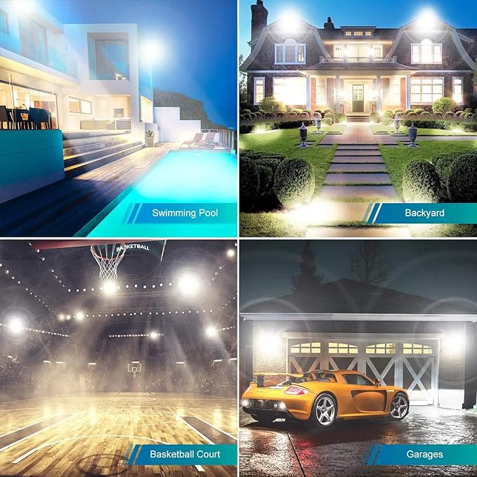 YANYCN 2 Pack 1000W LED Flood Light Outdoor,4250W Equivalent Super Bright 99500LM 5000K Daylight White FloodLight with Plug,IP66 Waterproof Commercial Lighting for Sports Fields,Counts,Arena,Stadium