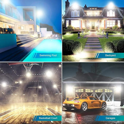 YANYCN 2 Pack 1000W LED Flood Light Outdoor,4250W Equivalent Super Bright 99500LM 5000K Daylight White FloodLight with Plug,IP66 Waterproof Commercial Lighting for Sports Fields,Counts,Arena,Stadium