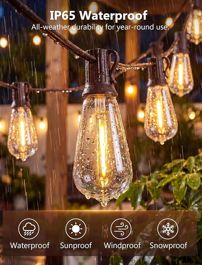 20FT ST40 LED Outdoor String Lights, Vintage Edison Patio Lights with 22 Shatterproof Bulbs, Waterproof Hanging Outdoor Lights for Backyard Porch Deck Bistro Garden, Warm White 2700K, Brown Wire