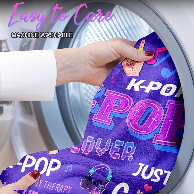 Kpop Gifts Blanket for Teen Girls - Music Gifts for Women Friends K-Pop Fans Lovers, Kpop Merch Stuff, Christmas Birthday Gifts for BFF Girls Women, Just A Girl Who Loves K-pop Blanket 80''x60''