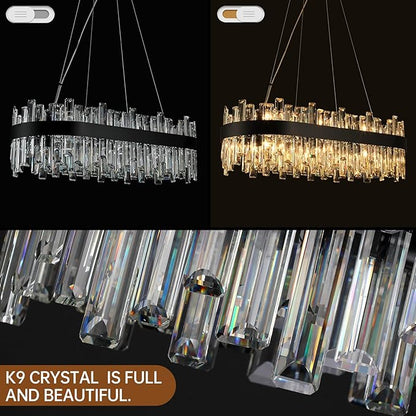 Weesalife Black Crystal Chandeliers for Dining Room Lights Fixtures Over Table, 16 Lights Modern Rectangle 2-Tier Chandeliers for Kitchen Island Bar L32 Inch