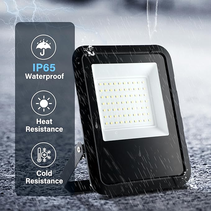 Simple Deluxe 2 Pack LED Flood Lights Outdoor, 70W 7000LM Super Bright Outside Work Light with Plug, IP65 Waterproof, 6500K Floodlight for Garage, Yard, Lawn
