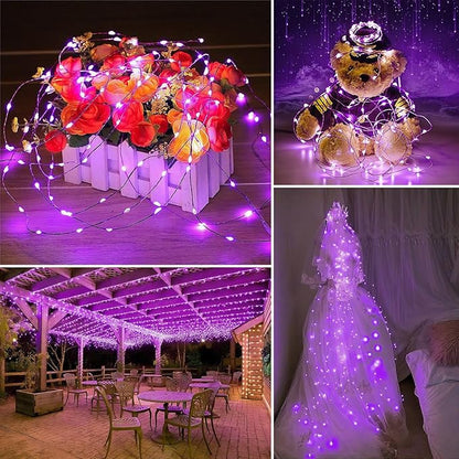 Solar String Lights Outdoor Waterproof 33ft 100LED 8 Modes Twinkle Lights Solar Fairy Lights for Patio, Garden Yard Party Wedding Tree Christmas Halloween Decoration, Purple