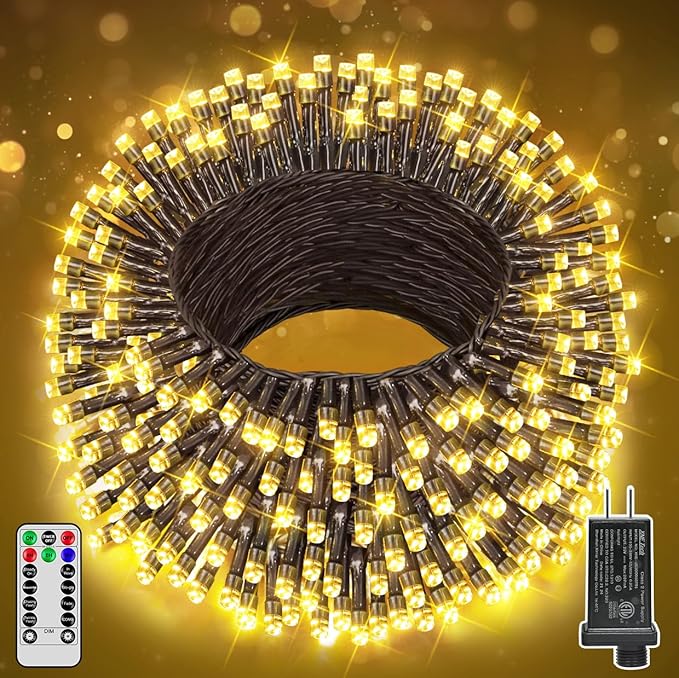 98FT 300 LED Christmas Lights Outdoor, Warm White Christmas Tree Lights Plug in, 8 Modes Twinkle String Light for Bedroom Wedding Party Ceiling Xmas Home Decorations