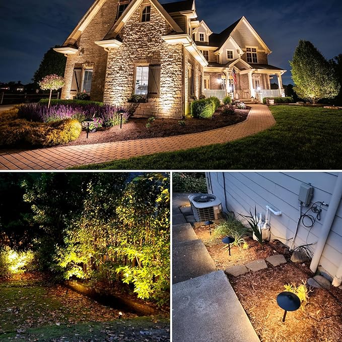 SUNVIE LED Landscape Lighting Kit Low Voltage Landscape Lights with Transformer Low Voltage Pathway Lights Aluminum Landscape Spotlights Path Lights with Connectors for Yard House Garden Tree