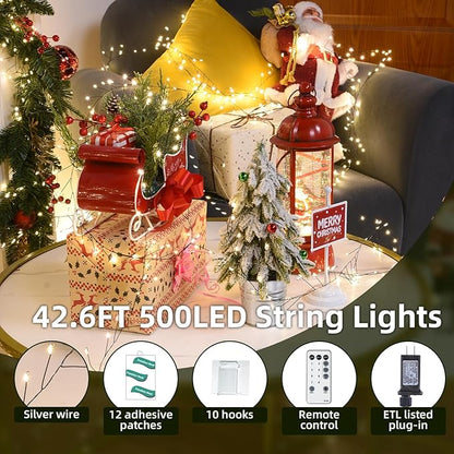 Fairy Lights Plug in 32.8Ft 500LED Warm Christmas Wreath Twinkle Lights with Timer Waterproof Remote Firecracker Firefly Cluster String Light for Bedroom Graland Party Tree Decor Black Wire
