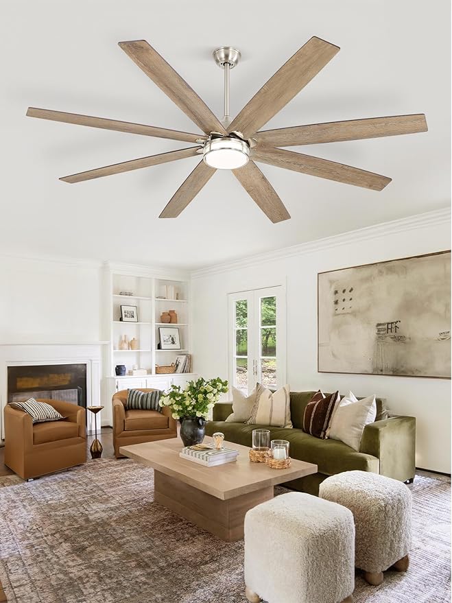 Fanbulous 72 Inch Ceiling Fans with Lights, Large Farmhouse Ceiling Fans with Remote, Walnut&Gray Ceiling Fan Fixtures with Bright LED Light for Living Room, Bedroom, Kitchen