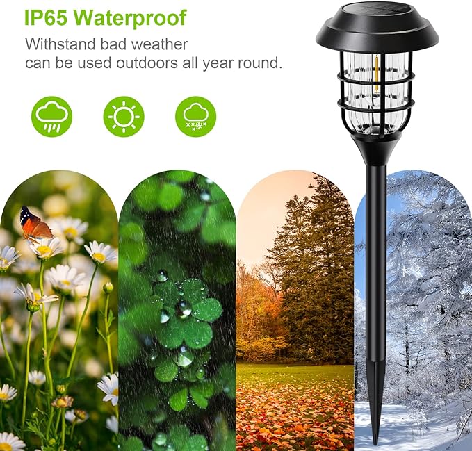 LETMY Solar Pathway Lights Outdoor, 8 Pack Bright Solar Lights Outdoor, IP66 Waterproof Auto On/Off Solar Garden Lights Solar Powered Landscape Lighting for Yard Patio Walkway Driveway Pathway - Black