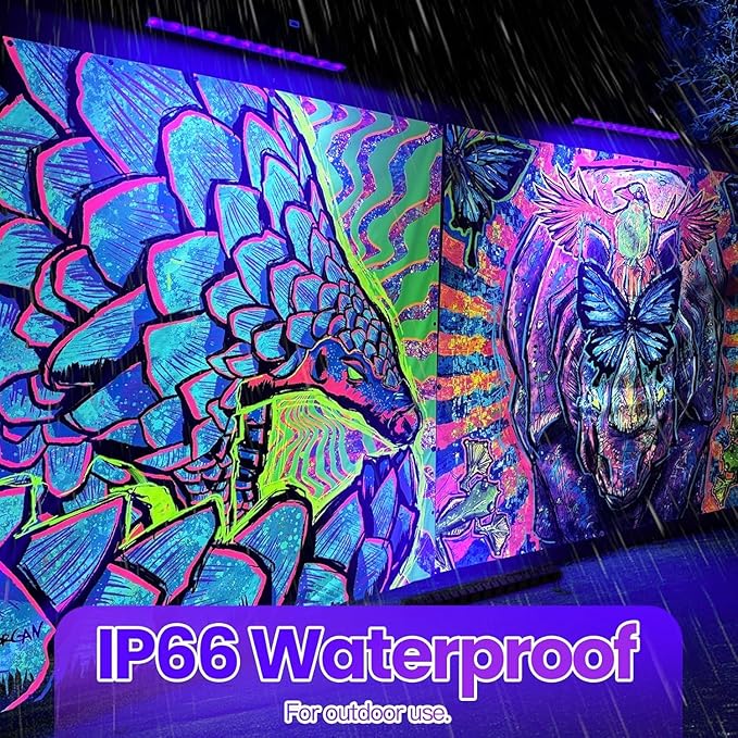 Upgraded 4 Pack 40W Blacklight Bar, IP66 Waterproof LED Black Light with Plug+Switch+6ft Cord, Each Light Up 24x24ft, for Outdoor, Glow Party, Halloween, Body Paint, Bedroom, Classroom, Stage Lighting