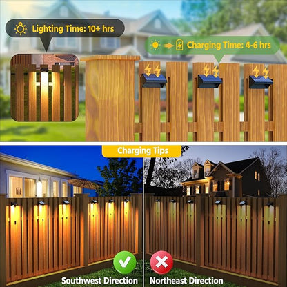 NIORSUN Outdoor Fence Lights, 6 Pack Waterproof LED Solar Fence Lights with 1500mAh Battery, Warm White/Cool White/RGB, Easy-to-Install Wall Light for Deck, Patio, Railing, Stairs, Backyard – Black
