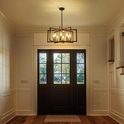 Klgxnrd 8-Light Modern Farmhouse Black Geometric Chandelier, Adjustable Height Dining Room Light Fixtures Over Table, Large Industrial Metal Chandeliers for Dining Room Kitchen Island Entryway