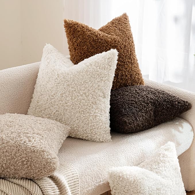 MIULEE Pack of 2 Throw Pillow Covers 22x22 Inch Neutral Light Beige Faux Fur Decorative Sherpa Pillow Covers Fuzzy Accent Soft Sheepskin Fleece Cushion Cases for Boho Home Decor Couch Living Room Bed