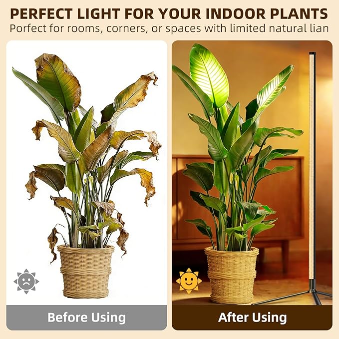 Standing Grow Light for Indoor Plants with Timer,42W Full Spectrum Vertical Grow Lights for Indoor Plants,4FT T8 243LED Plant Lights for Indoor Growing with On/Off Timer Function, 2 Pack