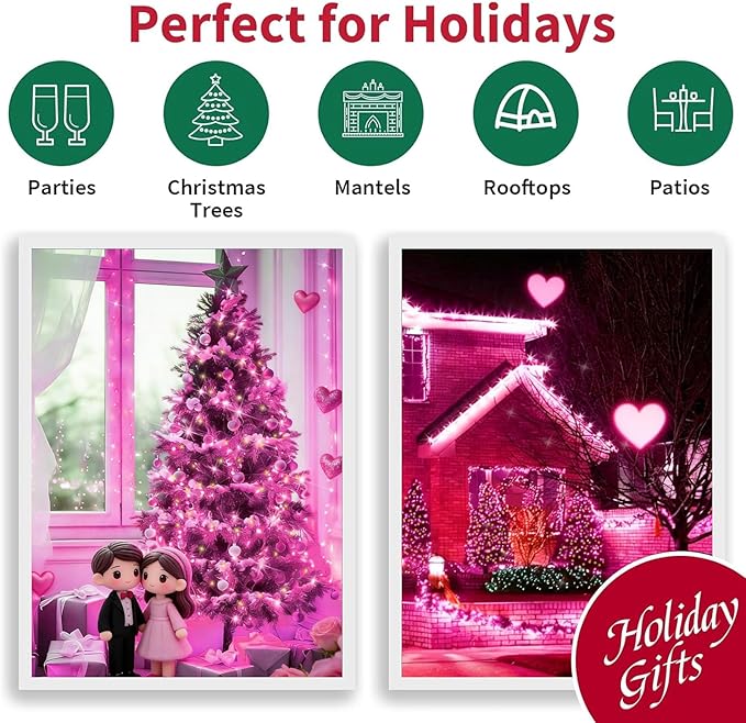 LAMPHOME Pink Clear Christmas Valentine's String Lights 100 Mini Incandescent Fairy Light Decor 20 Ft White Wire Indoor & Outdoor Party Patio Bedroom, Xmas Tree Garland Easter Holiday Decoration