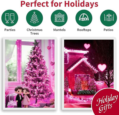 LAMPHOME Pink Clear Christmas Valentine's String Lights 100 Mini Incandescent Fairy Light Decor 20 Ft White Wire Indoor & Outdoor Party Patio Bedroom, Xmas Tree Garland Easter Holiday Decoration