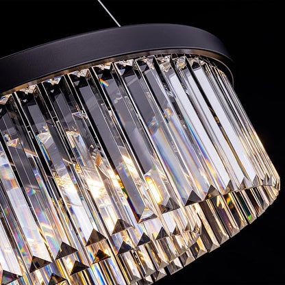 Wellmet Modern Crystal Chandelier for Dining Room, 6 Lights Black Farmhouse Crystal Pendant Light, Vintage Ceiling Lighting Fixture for Kitchen Island, Living Room, Bedroom, Hallway, Foyer, W-21.65”