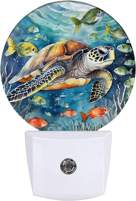 Sea Turtle Night Light,Underwater World Night Lights Plug into Wall for Kitchens Toilets Bedroom Decorative Half Round Nightlight Led Lamp 0.5W Sleep Friendly