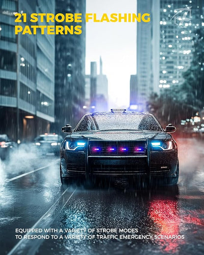 Xprite White Blue Rooftop Emergency Strobe Light Bar, Beacon Safety Flashing Police Lights w/Magnetic Base for Police Law Enforcement POV Vehicles Trucks