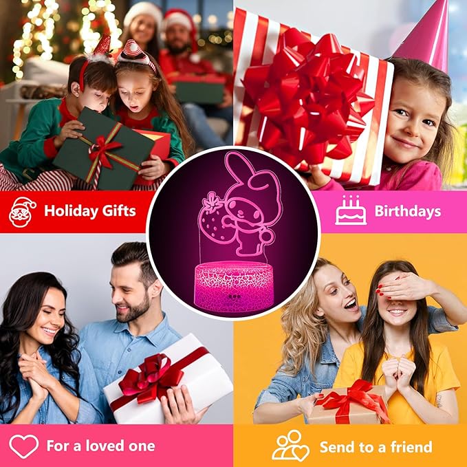 3D Illusion Night Light for Kids - Cute Lamp Led Night Light Anime Charater 16 Colours Change with Remote Control Kitty Lamp Room Decor Birthdays Holidays Gifts for Kids and Girls