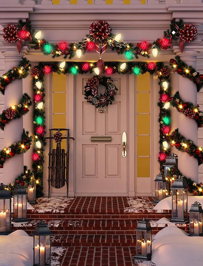 C7 LED Christmas Lights, 25Ft Vintage C7 Christmas Lights with 27 LED Clear Red Green White Bulbs, Hanging Connectable Xmas String Lights for Patio Garden Holiday Home Xmas Decor