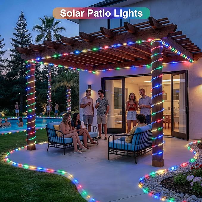 JMEXSUSS Trampoline Accessories 200 LED Trampoline Lights, 66ft IP 65 Waterproof Solar Rope Lights Outdoor, 8 Modes Solar Patio Light for Fence Garden Yard Backyard Tree Slide (Multicolor)