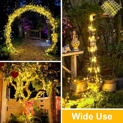 QITONG Warm White Solar Fairy Lights, 2 Pack Each 66ft 200 LED String Lights Outdoor, Silver Wire Solar Christmas Mini Lights