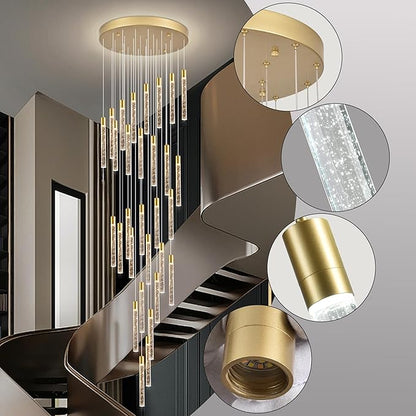 30-Lights Bubble Chandelier for Entryway High Ceiling-196 Height Adjustable Crystal Chandelier,3 Color Temperature Dimmable LED Pendant Light Fixture for Foyer Living Room Staircase,Gold