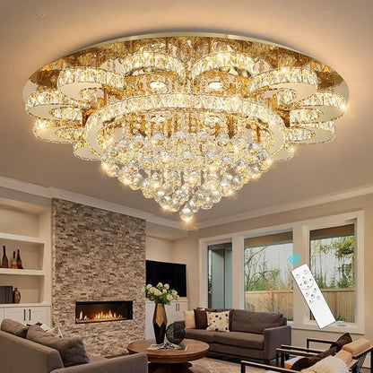 HAIXIANG Modern Chandelier Living Room Light Glam Chandeliers Ceiling Light Fixture Remote Dimmable Lights 40 Inches Luxury Crystal Gold Dining Room Lights