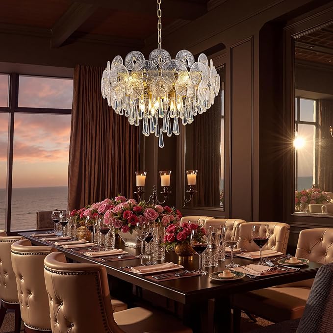 26-inch Crystal Chandelier,10-Light Modern Luxury Chandelier for Dining Room,Living Room,Entryway,Foyer,Bedroom,59" Adjustable Height Chain,25.6"x15.7"