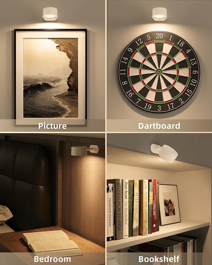 Picture Lights for Wall, 2000mAh Rechargeable Magnetic Art Lights with 3 Color Temps & RGB, Remote Dimmable Battery Operated Wall Light for Bedroom, Living Room, Gallery (White, 6 Pack)